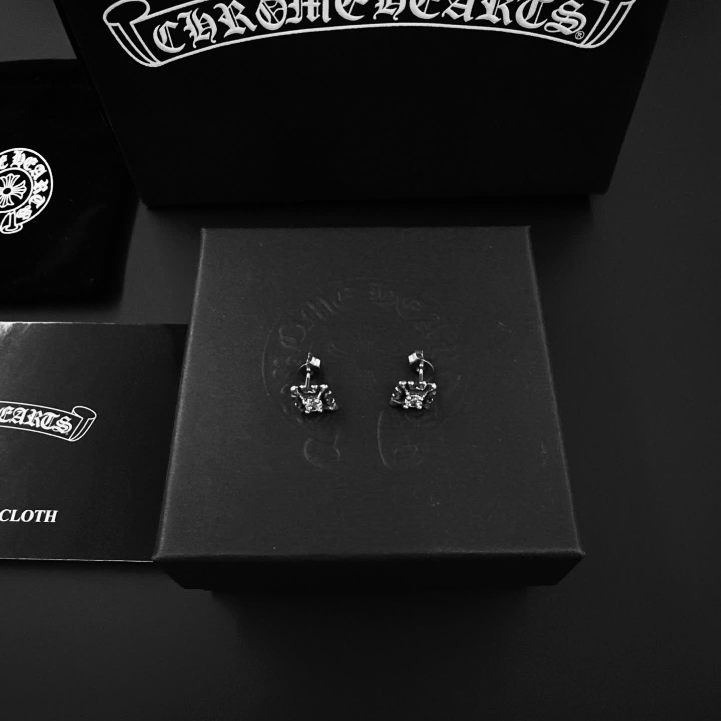 Chrome Hearts Silver Crown Stud Earrings